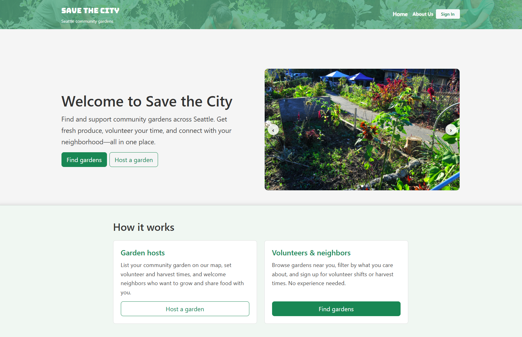 Seattle Community Garden Connection website screenshot